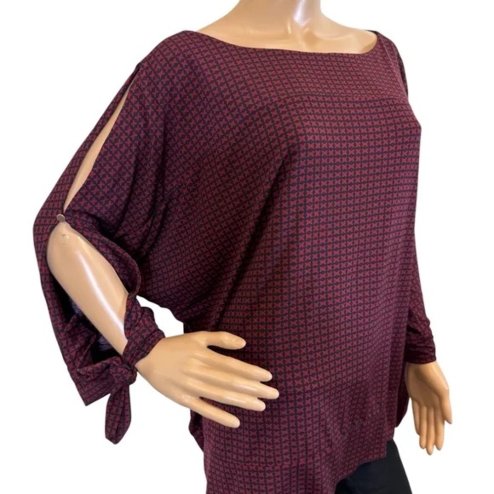 The Limited Maroon/Navy peekaboo Sleeve Blouse